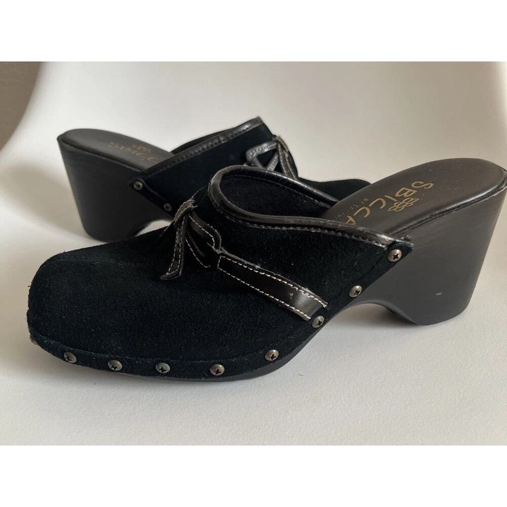 Y2K VTG ? Sbicca of California Black Suede Bow Clogs Women’s 6.5 M - Picture 14 of 14